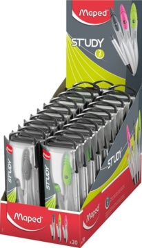 Циркуль металл. MAPED "Study", с мех.карандашом, эргоном., 10 зап.грифилей, пласт.футляр