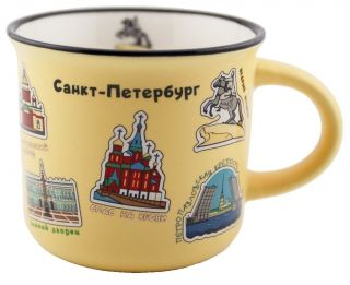 Кружка сувенирная 180 мл  "СПб. Пиктограммы" фарфор, желтая