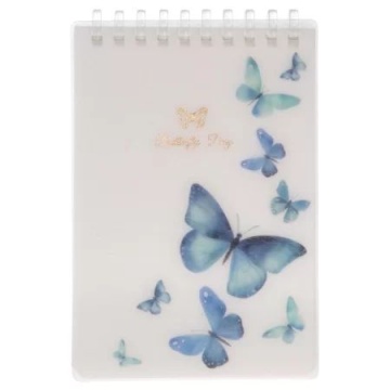 Блокнот А6 пластик, эластичн.гребень, 80л. "Бабочки" тисн.фольгой
