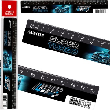 Линейка 16 см пластик. Super Turbo , с цветным стикером