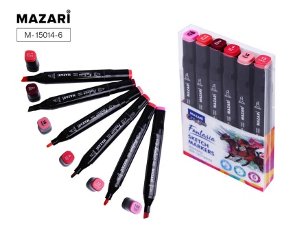 Набор маркеров для скетчинга   6цв. пулевидн. FANTASIA "Pink colors" двусторон., 2,5-6,2мм