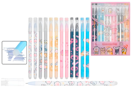 Ручка гелевая стираемая. "ЛАПКИ". Цветн. с рисунком корпус Ассорти. 0,5 mm; синяя, в пластиковом блистере.