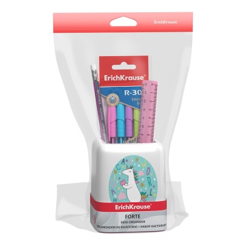 Набор настольный пластиковый ErichKrause Forte, Rainbow Skate, белый с розовой вставкой