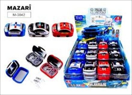 Точилка металлическая, МАШИНКА, 2 отверстия для заточки, 4 дизайна, с контейнером для стружки, картонный дисплей