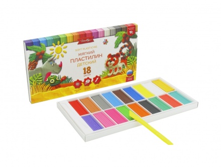Пластилин 18цв 270гр. Детский мягкий  к/к, стек