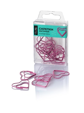 Скрепки фигурные сердечко L28 мм 12 шт., пластик. коробка, европодвес, розовые С28-12СРР
