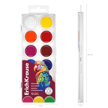 Краски акварельные ErichKrause Safari с УФ защитой яркости 12 цветов (в пластиковой коробке с европо