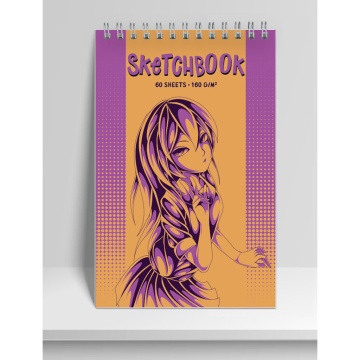 Скетчбук А5+  60л., гребень, 160гр/м2 "Аниме девушка" тв.обл*