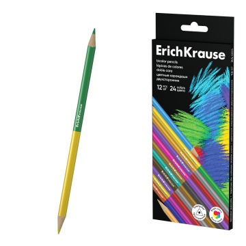 Цветные карандаши деревянные ErichKrause Черная серия Bicolor трехгранные двусторонние 24 цвета (в к