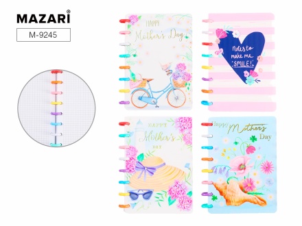 Блокнот А6 пласт.обл., на кольцах  80л "Ассорти" кл., 4 диз.