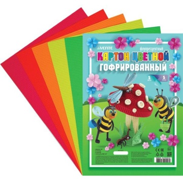 Картон цв. А4  5цв. 5л. гофрированный, флуоресцентный, одностор., пл. 180 гр/м2