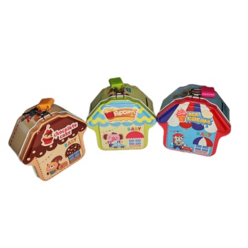 Копилка металл. "Домик" с замочком 10*9,5*4,8 см, ассорти дизайнов