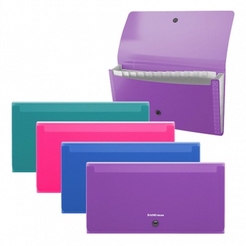 Папка 12 отд. на кнопке 260х138мм Diagonal Vivid, ассорти