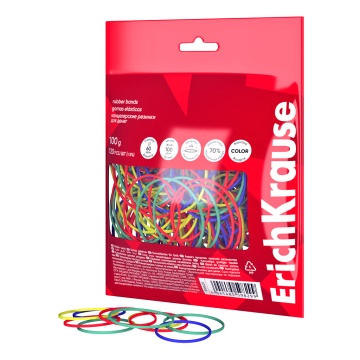 Канцелярские резинки для денег ErichKrause диаметр 60 мм/длина 100 мм, ассорти (в пакете с европодве