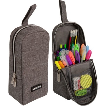 Пенал-косметичка (210*90*60) молния, ткань "Private",с аппликацией, вертикальный,серый,на 60пр.