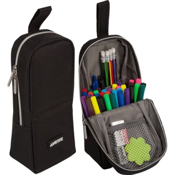 Пенал-косметичка (210*90*60) молния, ткань "Private",с аппликацией, вертикальный,черный,на 60пр.