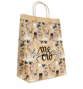 Пакет подар. бумажн. 35*26*15 см, 80 гр/м2 Мяу, крученые ручки