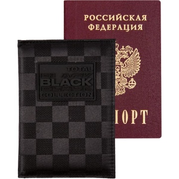 Обложка для паспорта кожзам "TOTAL BLACK " поролон, объемная аппл., 1отд.д/визиток