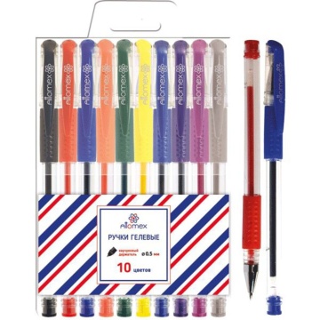 Набор гелевых ручек Attomex 10 цв., 0,5мм в пласт.кор., держатель