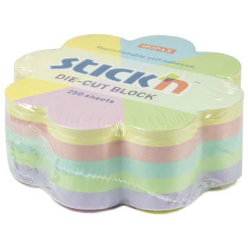 Бумага с липким краем (67*67мм) 250л, 5цв., ПАСТЕЛЬ, цветок