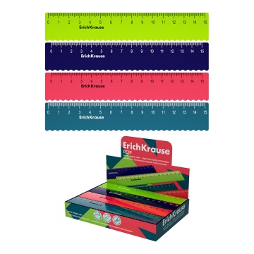 Линейка с волнистым краем пластиковая ErichKrause Reef, 15см, ассорти (в коробке-дисплее по 44 шт)