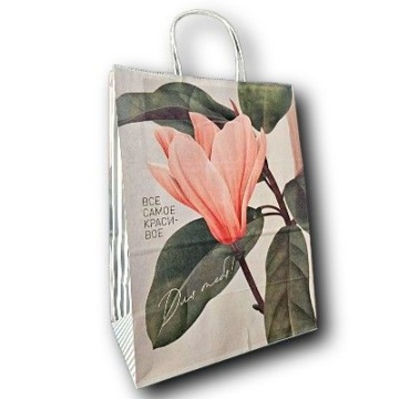 Пакет подар. бумажн. 35*26*15 см, 100 гр/м2 Цветы 2, крученые ручки