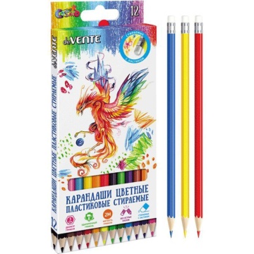 Карандаши цвет. 12цв deVENTE Rewrite  2М пластиковые, с ластиком, стираемые
