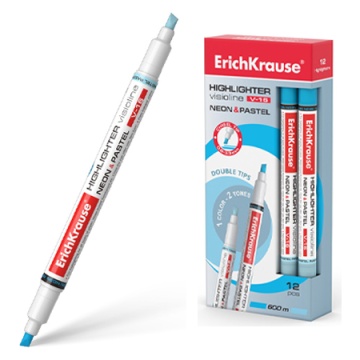 Маркер текстовыделитель ErichKrause® Visioline V-16 Neon+Pastel, цвет чернил голубой (в коробке по 12 шт.)