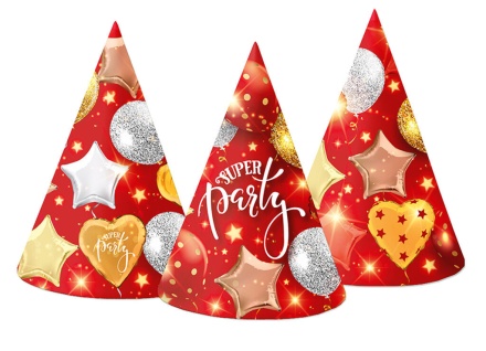 Колпак карнавальный "Супер пати" красный 16см, 10 шт/уп