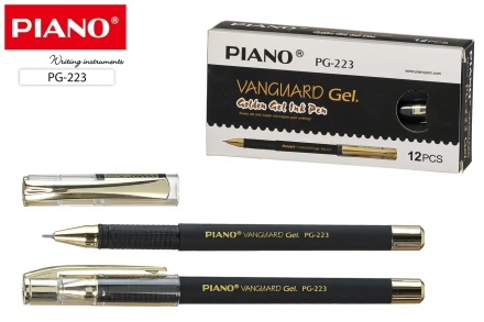 Ручка гелевая "PIANO VANGUARD GEL". Син.корпус Soft с золот.вставками. Игольч.наконечник. Чёрная