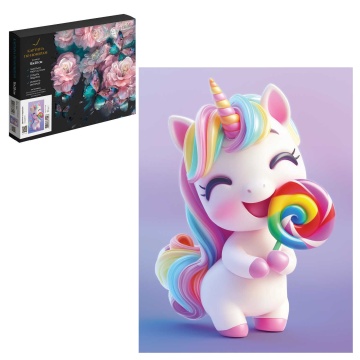 Картина по номерам на холсте 15*20см "Единорог с леденцом"