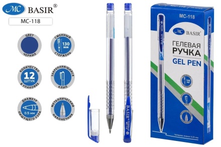 Ручка гелевая прозрачный корпус,., 0,5 mm, цвет чернил - синий