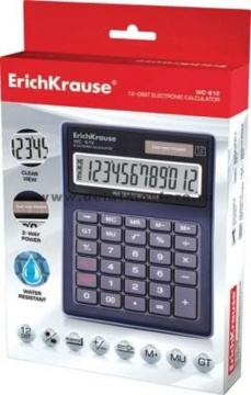 Калькулятор настольный 12-разрядов ErichKrause WC-612 Classic,  водонепроницаемый, синий (в коробке