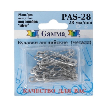 Булавки английские, метал. размер  28мм, 25шт, серебро