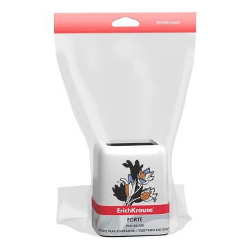 Подставка настольная пластиковая ErichKrause Forte, Tulips, белая с черной вставкой