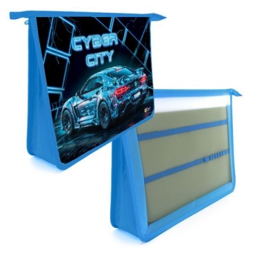 Папка д/труда А4 (340*245*75) 2отд. молния сверху, пластик "Cyber city"