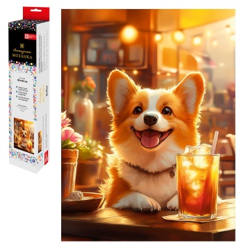 Мозаика алмазная по номерам на холсте (в рулоне) 30*40см "Корги с лимонадом"