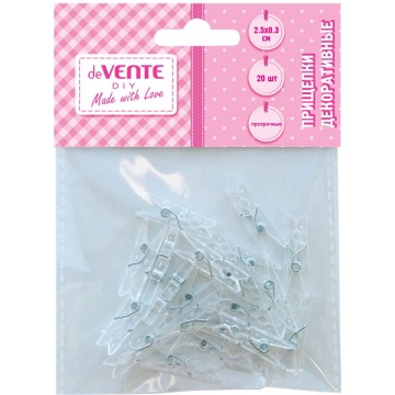 Декоративные прищепки "DIY Transparent"" пласт. 25*3мм  20шт/уп, прозрачные