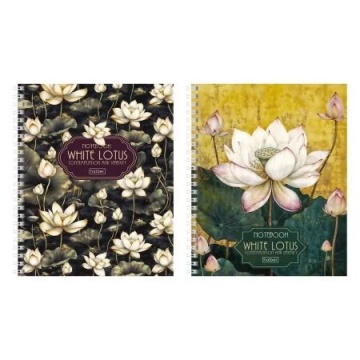 Тетрадь А5 96л кл. гребень Hatber "Белый лотос" тисн, 2 диз.в спайке