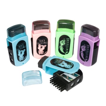 Точилка пласт. с контейнером 2 отв. Black excellence, ластик и щетка