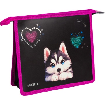 Папка д/тетрад. А5 (243x200x80) 1отд. молния сверху, пластик "Cute Husky",тиснение фольгой