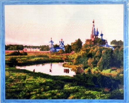 Алмазная мозаика, 40х50см, на подрамнике. ВИД НА МОНАСТЫРЬ. Полная выкладка.