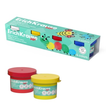 Краски пальчиковые 4цв. Erich Krause 140мл. Kids, с Алоэ Вера, гелевые