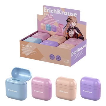 Точилка пластиковая ErichKrause Case Duo, Manga, с контейнером, ассорти (в коробке-дисплее по 12 шт)