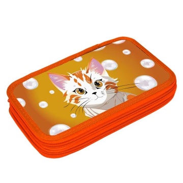 Пенал 2 отд. (205*125*40) молния, лам.картон "Кошка и пузыри"