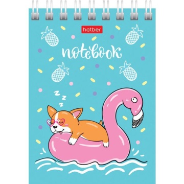 Блокнот А7  40л гребень "Забавные корги" клетка