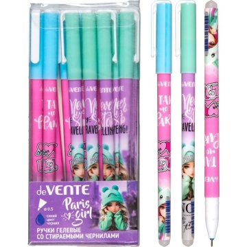 Ручка гелевая стираемая deVENTE "Paris Girl" синяя, 0,5мм