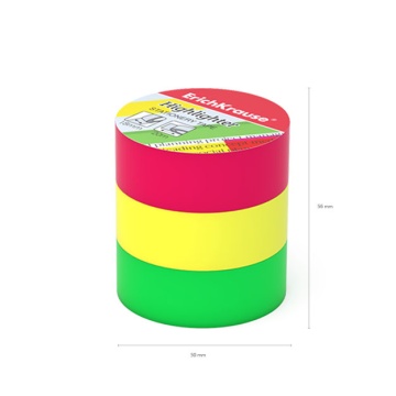Набор из 3 клейких лент ErichKrause Для маркировки, 18ммх20м, полупрозрачная, цветная, ассорти (в пл