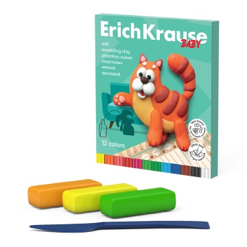 Пластилин 12цв 156гр. Erich Krause Baby, восковой, мягкий со стеком