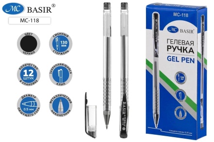 Ручка гелевая прозрачный корпус,., 0,5 mm, цвет чернил - черный